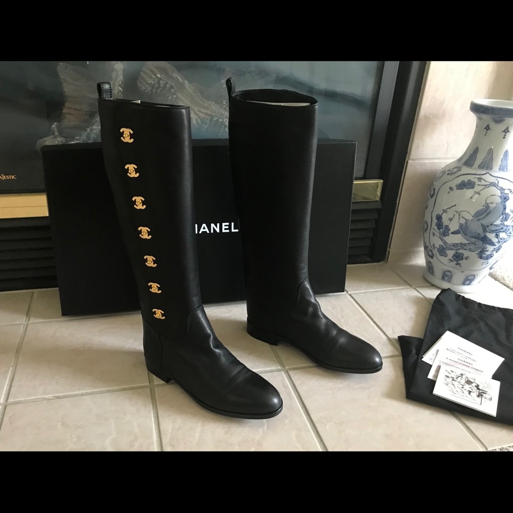 Chanel Classic Black Turnlock Lambskin Boots